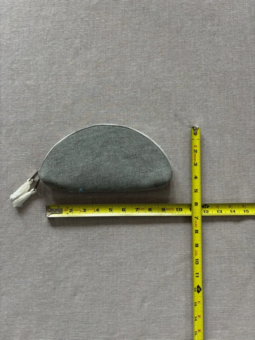 Grey embroidered floral half moon whimsical coquette clutch bag.